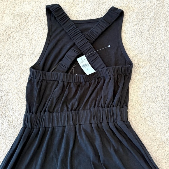 LOFT Solid Black Criss Cross Back Strap Maxi Dress Long Sz MP NWT Cotton Beach - Picture 11 of 13